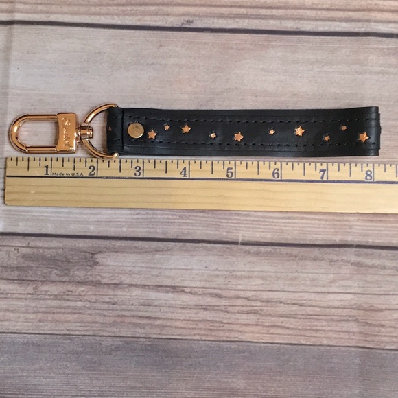 Spark*l Band Custom Wristlet Keychain in Black Leather with Rose Gold Stars - Picture 5 of 7